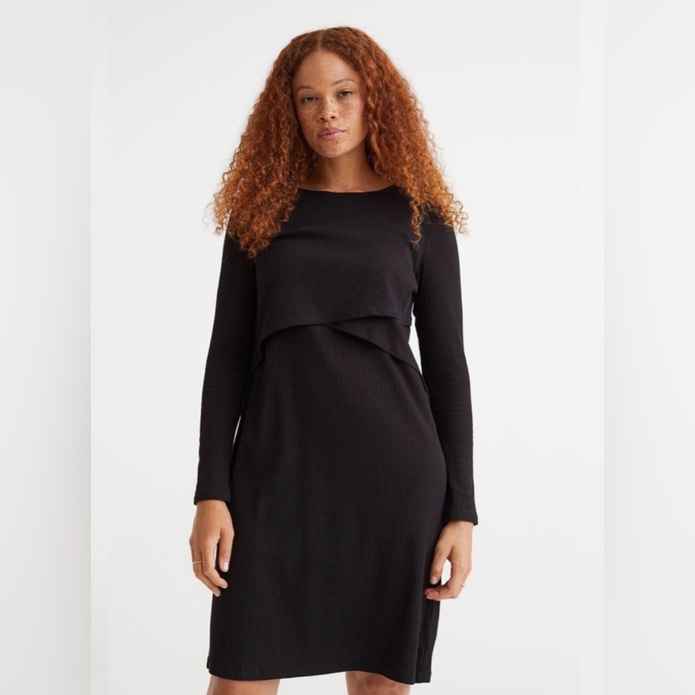 Old Navy Black Long-Sleeve Ribbed Nursing Dress